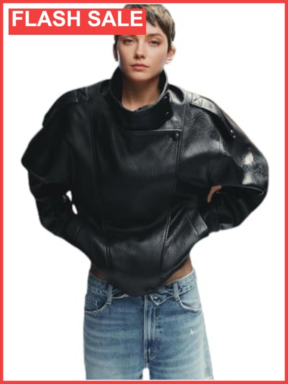 Synthetic Leather Moto Jacket Oversized Classic Fall Winter Coat